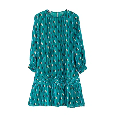 Niza Women's Green Sofia Short Leaf Print Dress