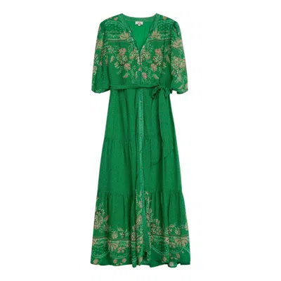 Niza Women's Green Three-quarter Sleeve Dress Gardenia