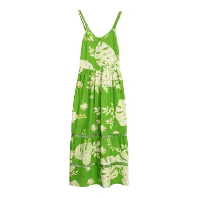 Niza Women's Green / White Long Tropical Dress Tropic In Multi
