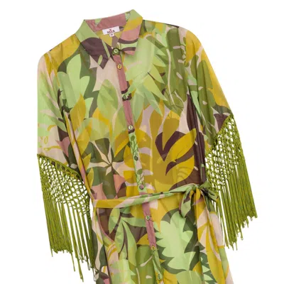 Niza Women's Green / Yellow / Orange Midi Green Fringed Dress Malia