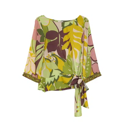 Niza Women's Green / Yellow / Orange Printed Green Blouse Malia