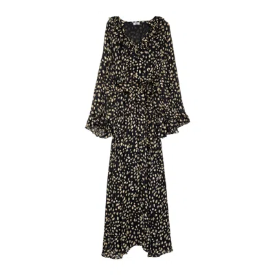 Niza Women's Long Black Dress With Ruffles On The Neckline