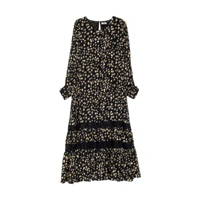 Niza Women's Long Black Dress With White Polka Dots In Multi