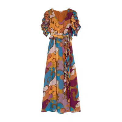 Niza Women's Long Flowing Kimono Style Dress With Ornamental Print