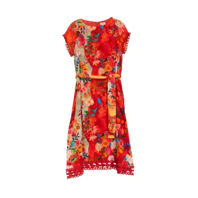 Niza Women's Long Halter Dress With A Flared Skirt And Floral Print In Red