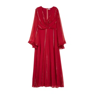 Niza Women's Long Red Dress With V-neckline