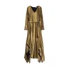 Niza Women's Long Sleeved Gold Long Dress In Gold