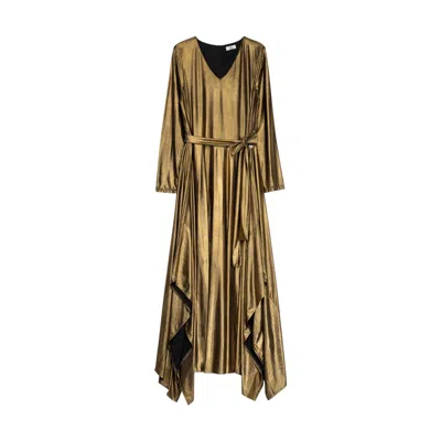 Niza Women's Long Sleeved Gold Long Dress