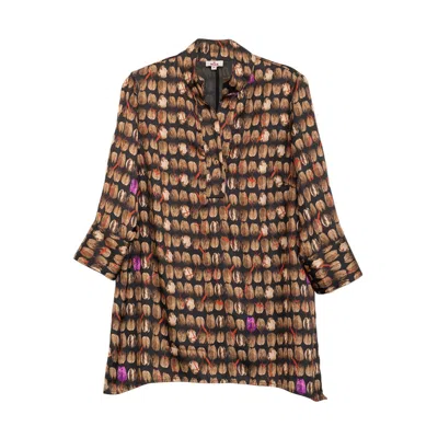Niza Women's Mao Collar Blouse And Belt Lacing Brown