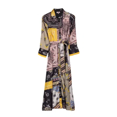 Niza Women's Mia Patchwork Midi Dress In Green/pink/yellow