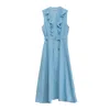 Niza Women's Midi Shirt Dress With Ruffle Blue In Blue
