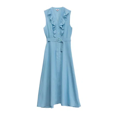 Niza Women's Midi Shirt Dress With Ruffle Blue