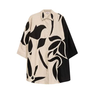 Niza Women's Neutrals / Black Long Linen Shirt Azores