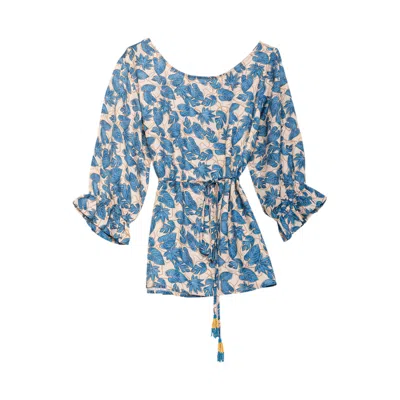 Niza Women's Neutrals / Blue Maikan Boat Neck Blouse