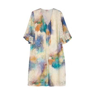 Niza Women's Neutrals / Blue Short Chiffon Dress Hawaii