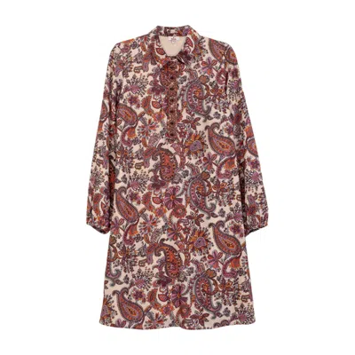 Niza Women's Neutrals Short Dress With Lapel Collar And Embroidery