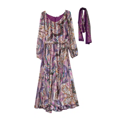 Niza Women's Pink Long Sleeved Purple Long Dress