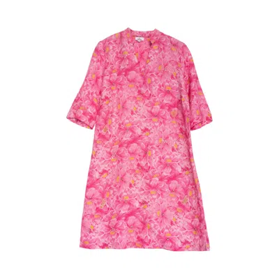 Niza Women's Pink Midi Dress With Embroidery And Belt