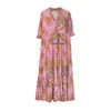 Niza Women's Pink / Purple Long Dress With Ruffles And Short Sleeves In Pink/purple