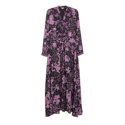 Niza Women's Pink / Purple Long Shirt Dress With Ruffles In Pink/purple