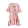 Niza Women's Pink / Purple Short Dress With Ruffle And Elbow-length Sleeves In Pink/purple