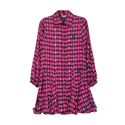 Niza Women's Pink / Purple Short Shirt Dress With Ruffles Pink In Pink/purple
