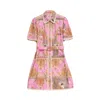 Niza Women's Pink / Purple Short Straight Shirt And Lapel Collar Dress In Pink/purple