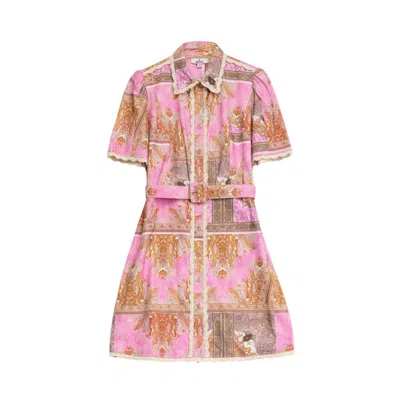 Niza Women's Pink / Purple Short Straight Shirt And Lapel Collar Dress In Pink/purple