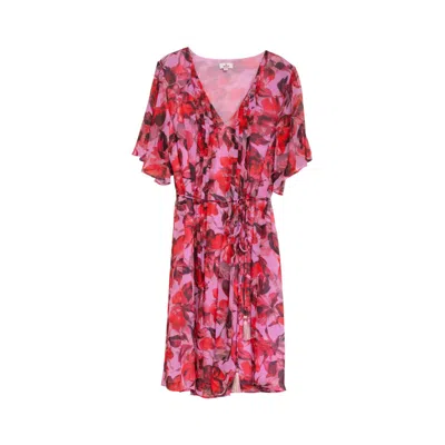 Niza Women's Pink Short Dress With Floral Print And Puff Sleeves