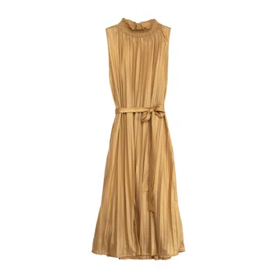 Niza Women's Pleated Metallic Midi Dress Gold