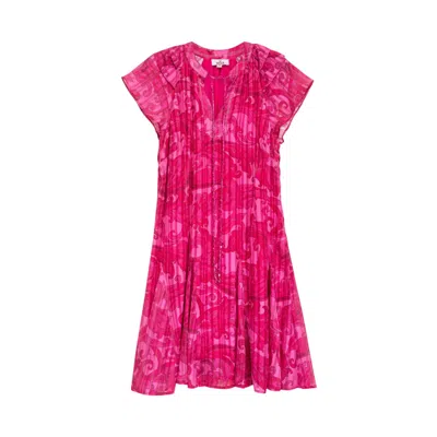 Niza Women's Purple Printed Midi Dress With V-neck And Short Sleeves