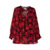 Niza Women's Red Fabric Blouse With Rhinestone Details In Red