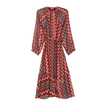 Niza Women's Red Long Sleeve Midi Dress Burgundy