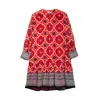 Niza Women's Red Short Dress With Ruffle With Geometric Print In Red