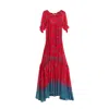 Niza Women's Red Wide Long Dress With Ruffle In Red