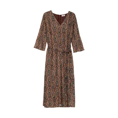 Niza Women's Round Neck Midi Multicolor Dress