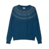 Niza Women's Round Neck Sweater With Rhinestones On Neckline Blue In Blue