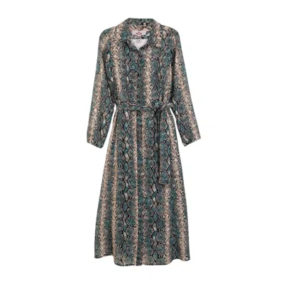 Niza Women's Shirt Midi Dress With Printed Lining Green