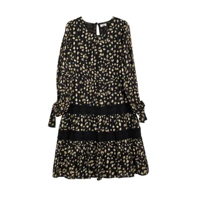 Niza Women's Short Black Dress With White Polka Dots In Green