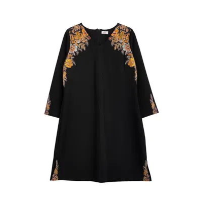 Niza Women's Short Black Long Sleeved Dress With Micro Print