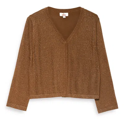 Niza Women's Short Cardigan With Lurex Yarn And Rhinestones Brown