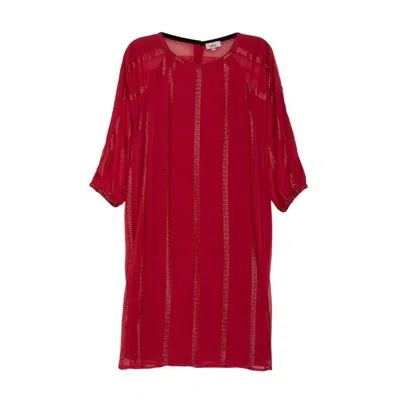 Niza Women's Short Dress With Raglan Sleeve Lurex Fabric Red