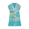 Niza Women's Short Dress With Ruffle And Combined Prints Blue In Blue