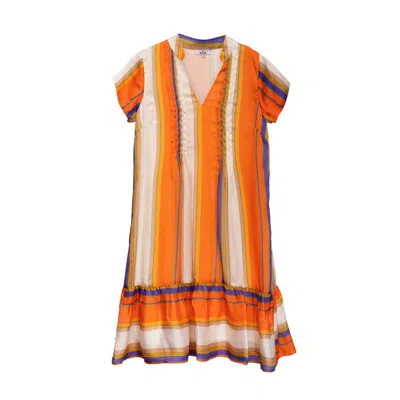 Niza Women's Short Dress With Ruffle And Round Neck In Orange