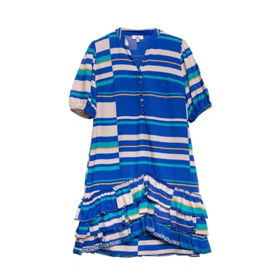 Niza Women's Short Dress With Ruffles And V Neckline Blue