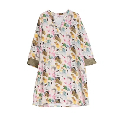 Niza Women's Short Long Sleeve Dress With Personalized Print In Multi