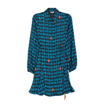 Niza Women's Short Shirt Dress With Ruffles Blue