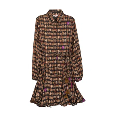 Niza Women's Short Shirt Dress With Ruffles Brown