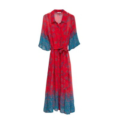 Niza Women's Short Sleeve Midi Shirt Dress Red