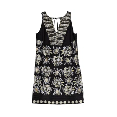 Niza Women's Short Sleeveless Dress With Embroidery Black